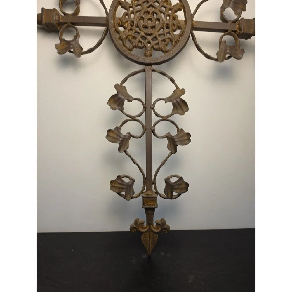 Vintage Heavy Cast Iron Cross Ornate Large 29.5